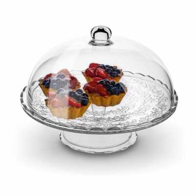Podnos skleněný kulatý Rosemary s kupolí 29cm Obrázek pro Podnos skleněný kulatý Rosemary s kupolí 29cm