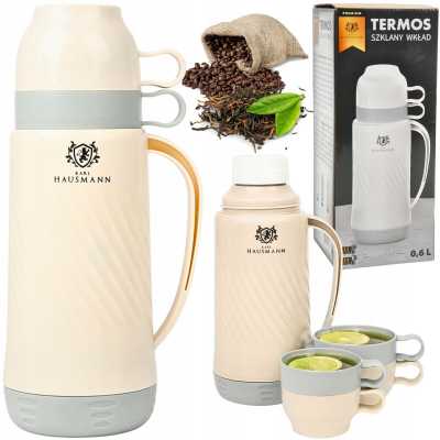 Termoska 0,6 l se skleněnou vložkou a 2 šálky Obrázek pro Termoska 0,6 l se skleněnou vložkou a 2 šálky