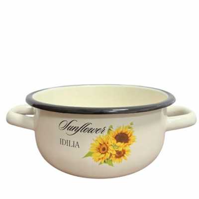 Smaltovaný randlík se dvěma oušky 1,5 l slunečnice Obrázek pro Smaltovaný randlík se dvěma oušky 1,5 l slunečnice