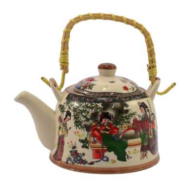 Keramická čajová konvice 600 ml se sítkem a orientálním motivem Obrázek pro Keramická čajová konvice 600 ml se sítkem a orientálním motivem