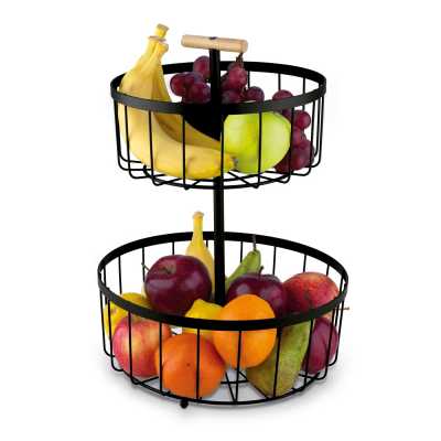 Obrázek pro Kulatý dvoupatrový košík na ovoce s dřevěnou rukojetí 38 × 29 cm