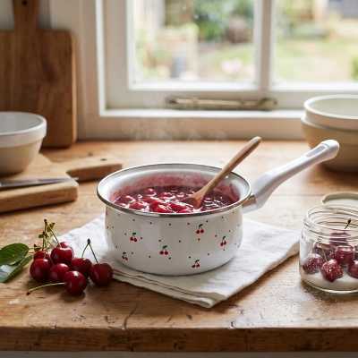 Randlík smaltovaný s rukojetí 16cm Višně Obrázek pro Randlík smaltovaný s rukojetí 16cm Višně