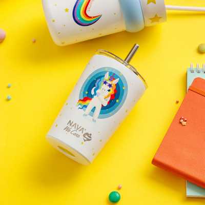 Obrázek pro Termohrnek Nava "We Care" s brčkem z nerezové oceli - 400ml UNICORN