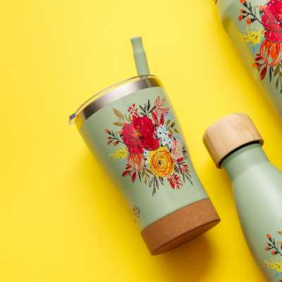 Obrázek pro Termohrnek Nava "We Care" s brčkem z nerezové oceli - 400ml FLORAL