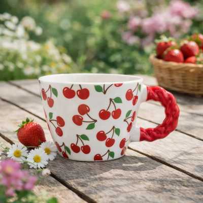 Obrázek pro Hrnek porcelánový Třešně 300 ml s ozdobným ouškem