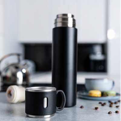 Termoska nerezová se šálkem černá 0,58l Obrázek pro Termoska nerezová se šálkem černá 0,58l