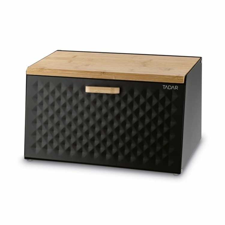 Obrázek pro Chlebník kovový s bambusovým víkem černý Geometric