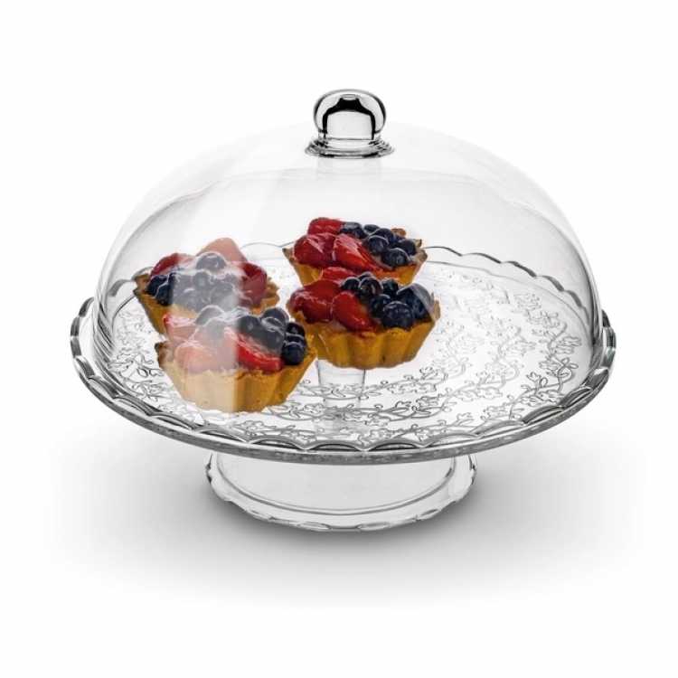 Podnos skleněný kulatý Rosemary s kupolí 29cm Obrázek pro Podnos skleněný kulatý Rosemary s kupolí 29cm