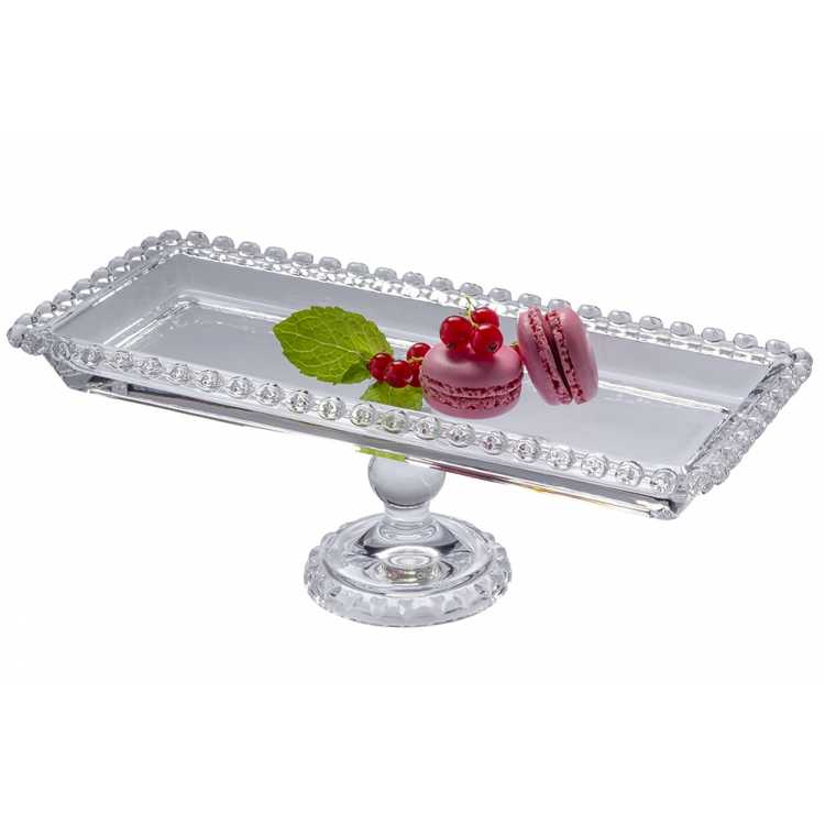 Obrázek pro Obdélníková skleněná podnosová miska na stopce LOVE 30 x 13 cm