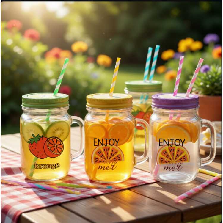 Obrázek pro Skleněný hrnek na limonádu s kovovým uzávěrem 450ml