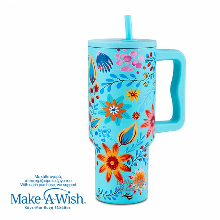 Obrázek pro Termohrnek 900ml s brčkem CYAN FLORAL
