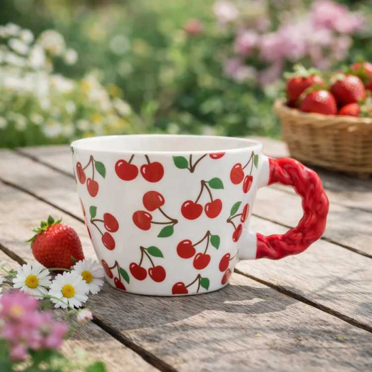 Obrázek pro Hrnek porcelánový Třešně 300 ml s ozdobným ouškem
