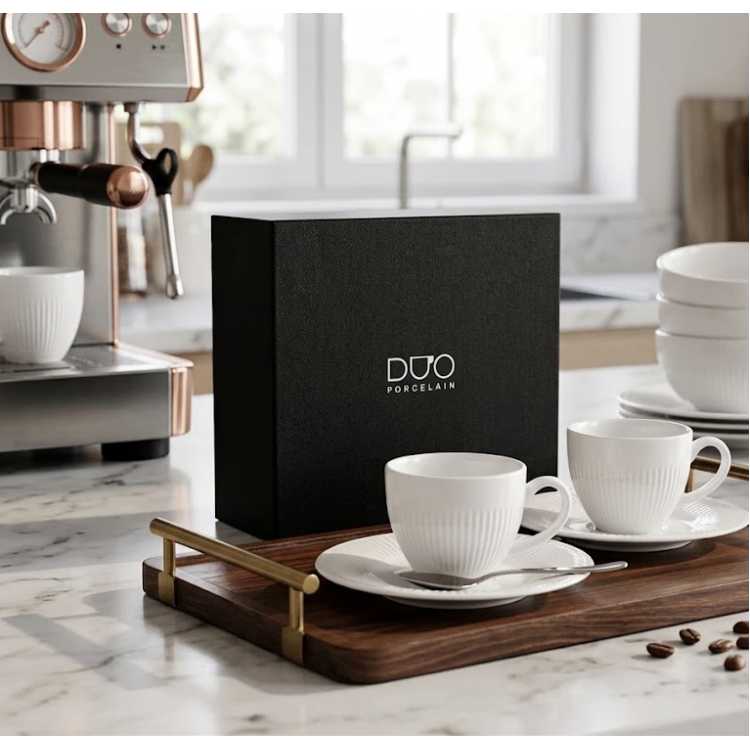 Obrázek pro Šálky na espresso s podšálky DUO RAPHAEL 100 ml 2 ks - bílé