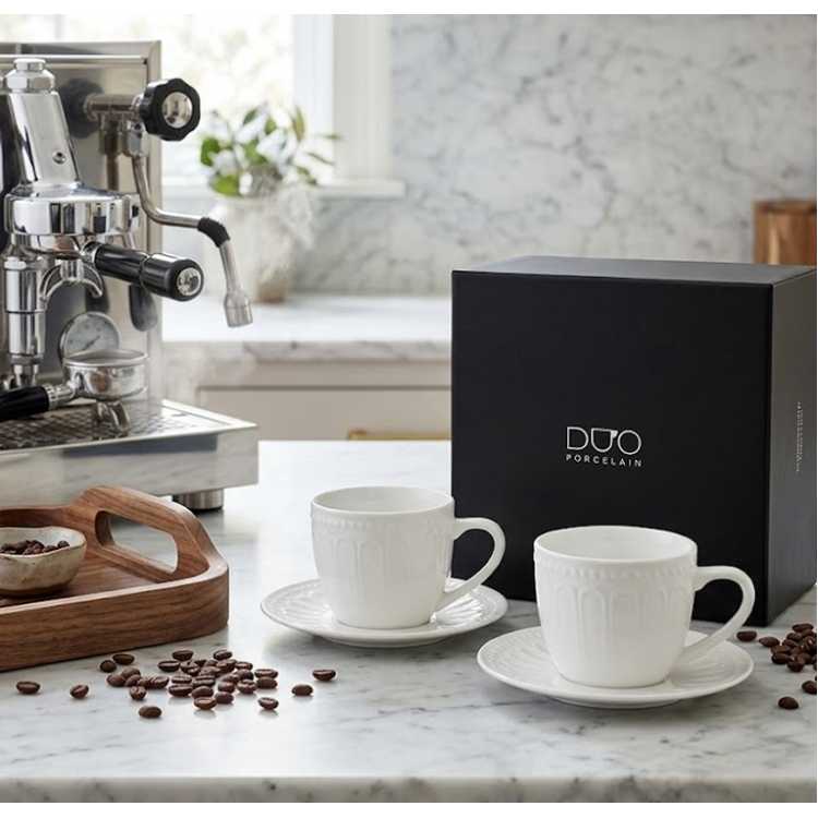 Obrázek pro Šálky na espresso s podšálky DUO TWILIGHT 115 ml 2 ks - bílé